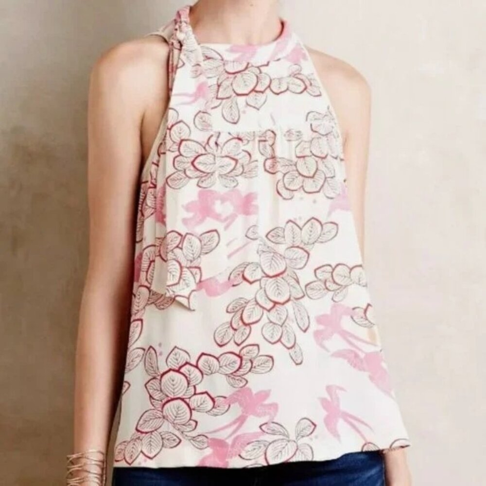 Anthropologie | Maeve Elata Bird Leaf Print Sleeveless Top, Size 14